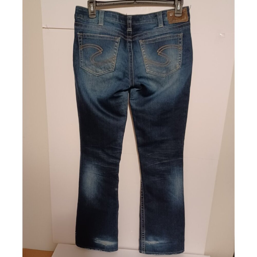 Silver Jeans Aiko Women’s Size Tag reads 30x33 Measures 34x34 Blue Distressed - Picture 8 of 8
